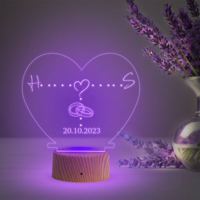 Heart Shape Night Lamp with Automatic Color Changing Light Customized with Alphabet Letter & Date | Gift for Anniversary, Birthday, Engagement, Couple Gift